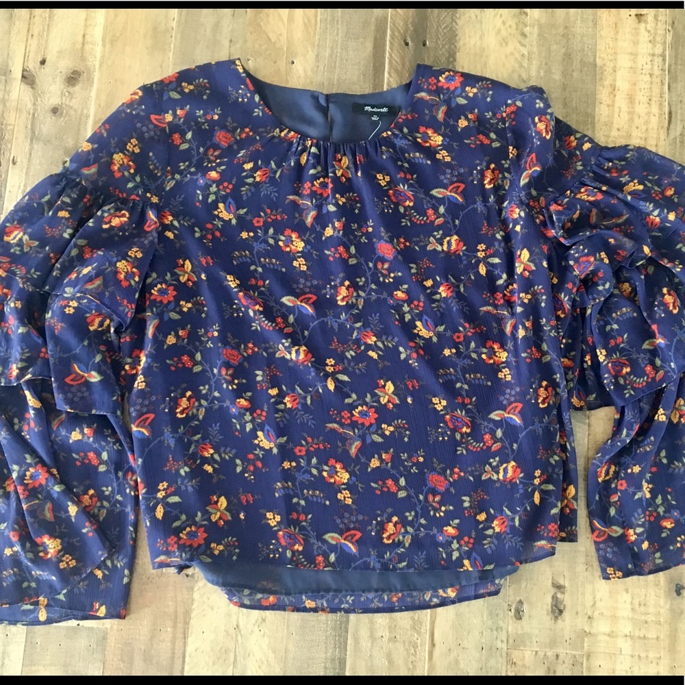 NWT Madewell Climbing Vine Top Ruffle Sleeve